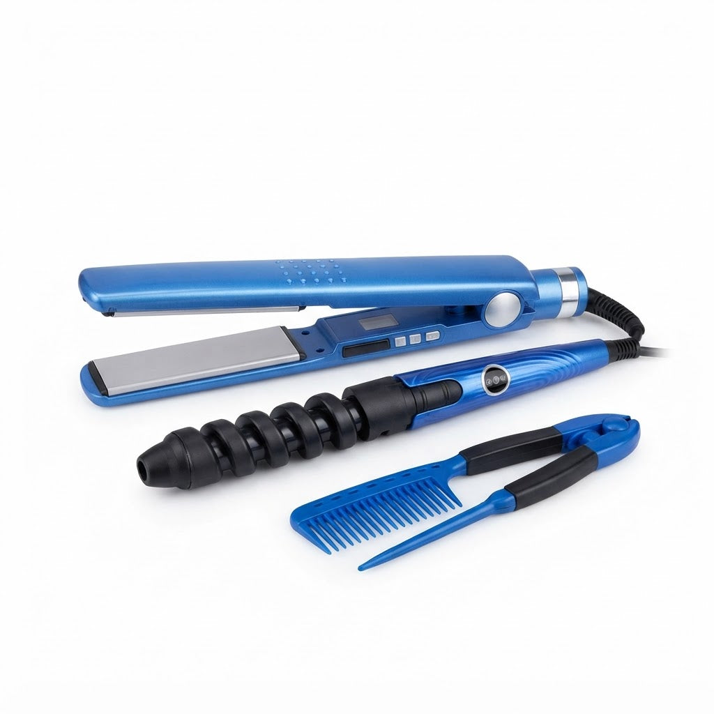 Combo Pro Nano Titanium: Plancha + Rizador + Peine - foto de producto sobre fondo blanco