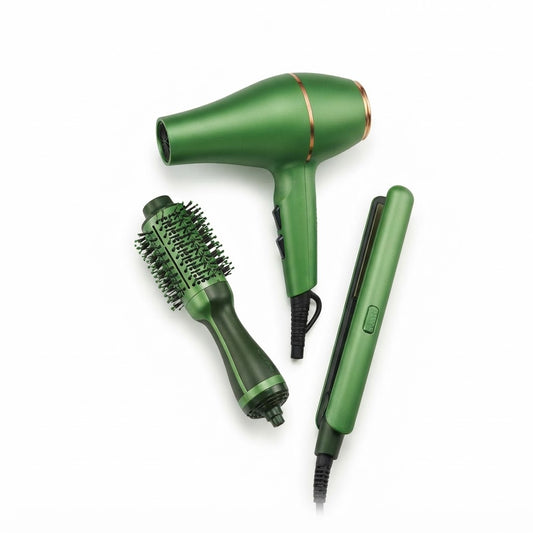 Kit Avocado 3D: Secador + Cepillo Moldeador + Plancha - foto de producto sobre fondo blanco