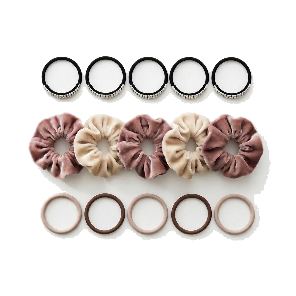 Set Terciopelo - 3 packs de coleteros premium ARI ELE sobre fondo blanco