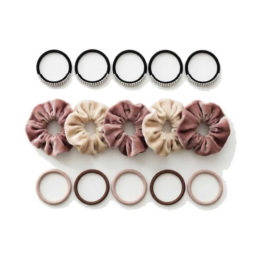 Set Terciopelo - 3 packs de coleteros premium ARI ELE sobre fondo blanco